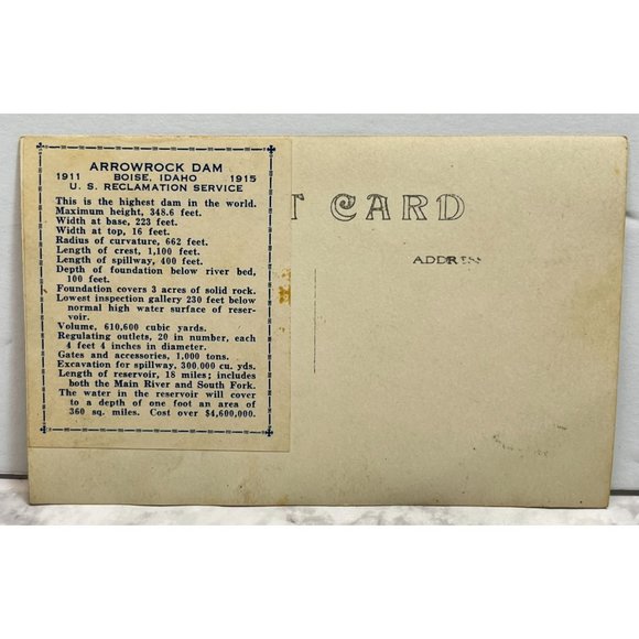 Postcard RPPC Arrowrock Dam Boise ID Idaho c1915 Reservoir Irrigation - Picture 2 of 6